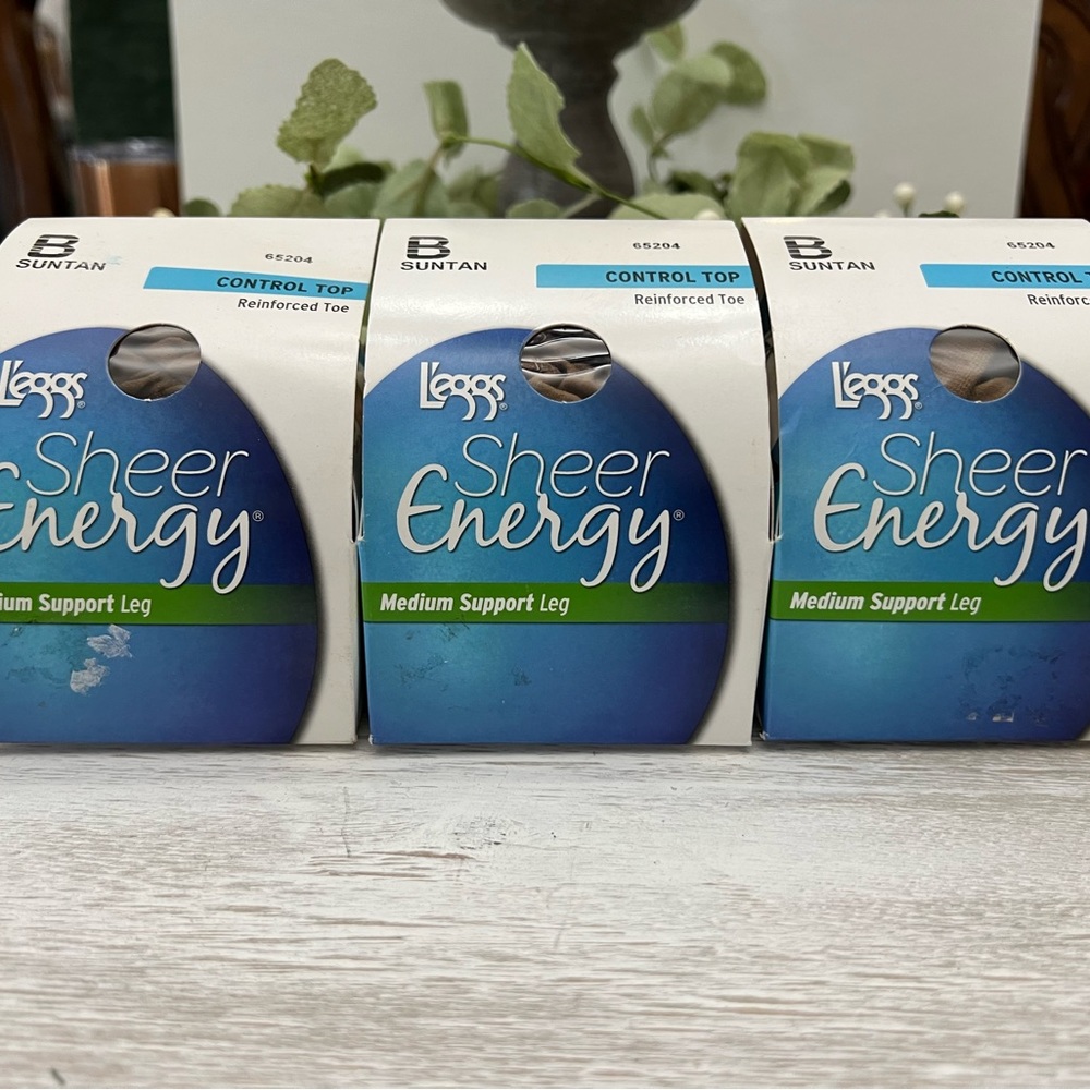 3 X L’eggs Sheer Energy control top pantyhose bundle size B SUNTAN